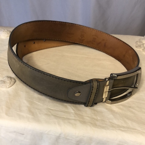 LINKS & KINGS green and gray genuine Italian leather men’s belt. Silver buckle. - Picture 2 of 16